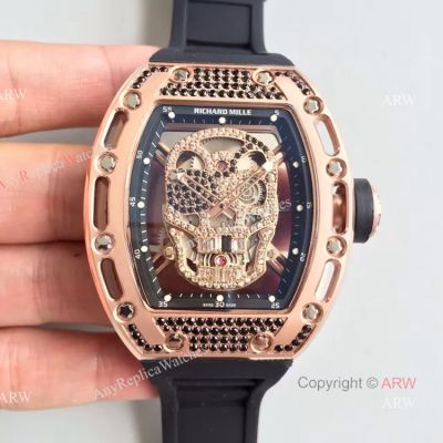 Swiss Replica Richard Mille Skull Watch RM 052 Rose Gold w/ Diamond